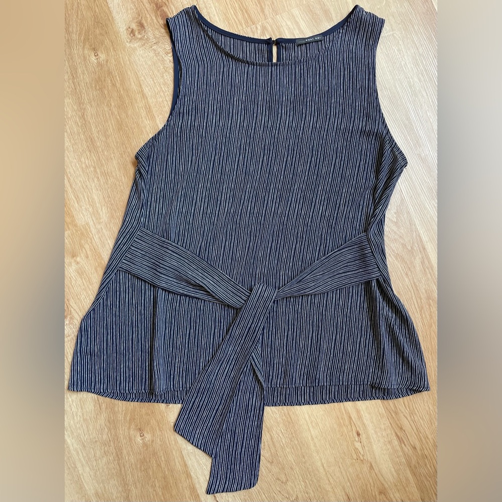 West Kei Carey tie front blouse sleeveless blue white stripes XL - Picture 5 of 9